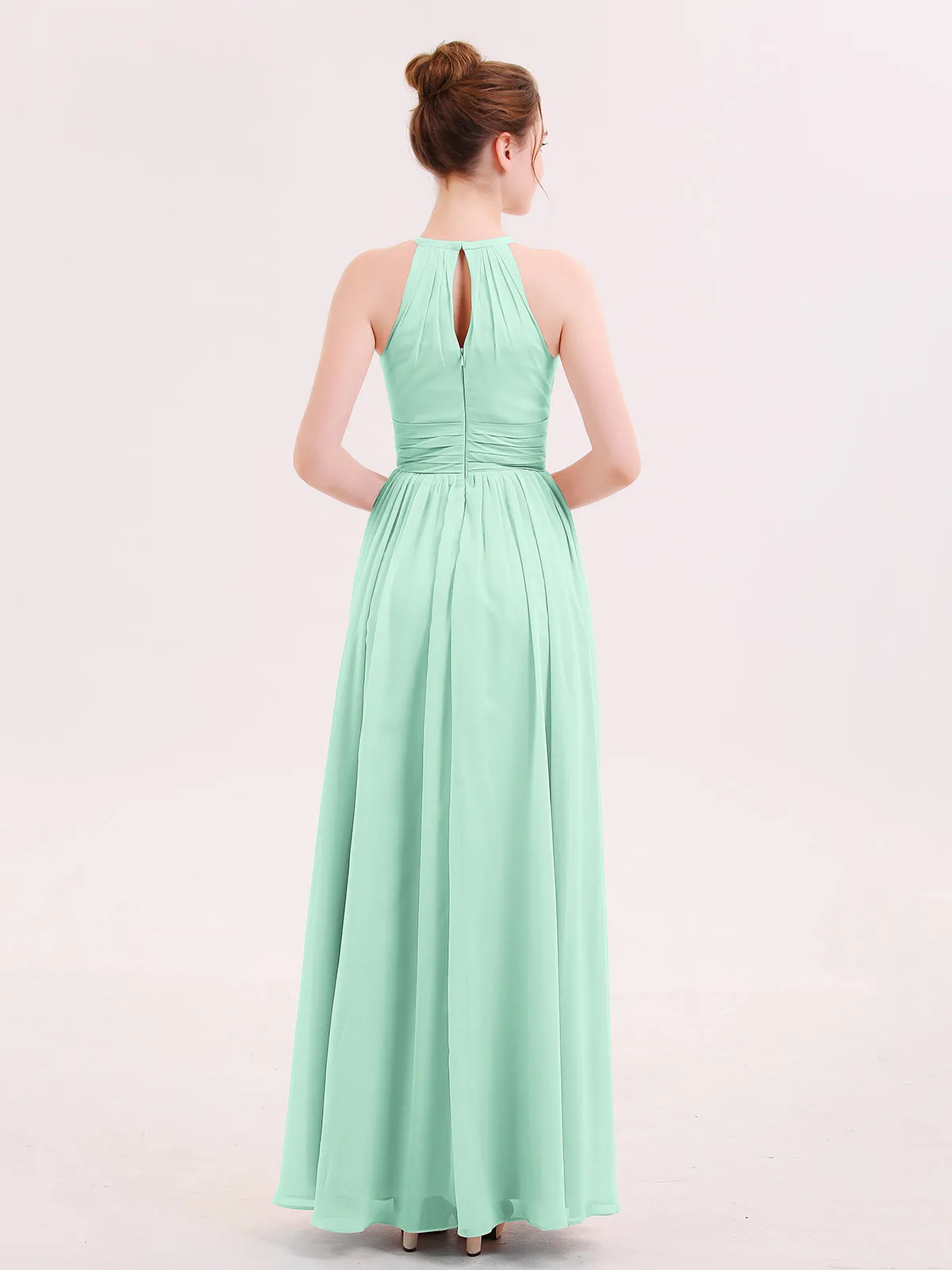 Halter Long Chiffon Dress of Bridesmaids Mint Green Plus Size