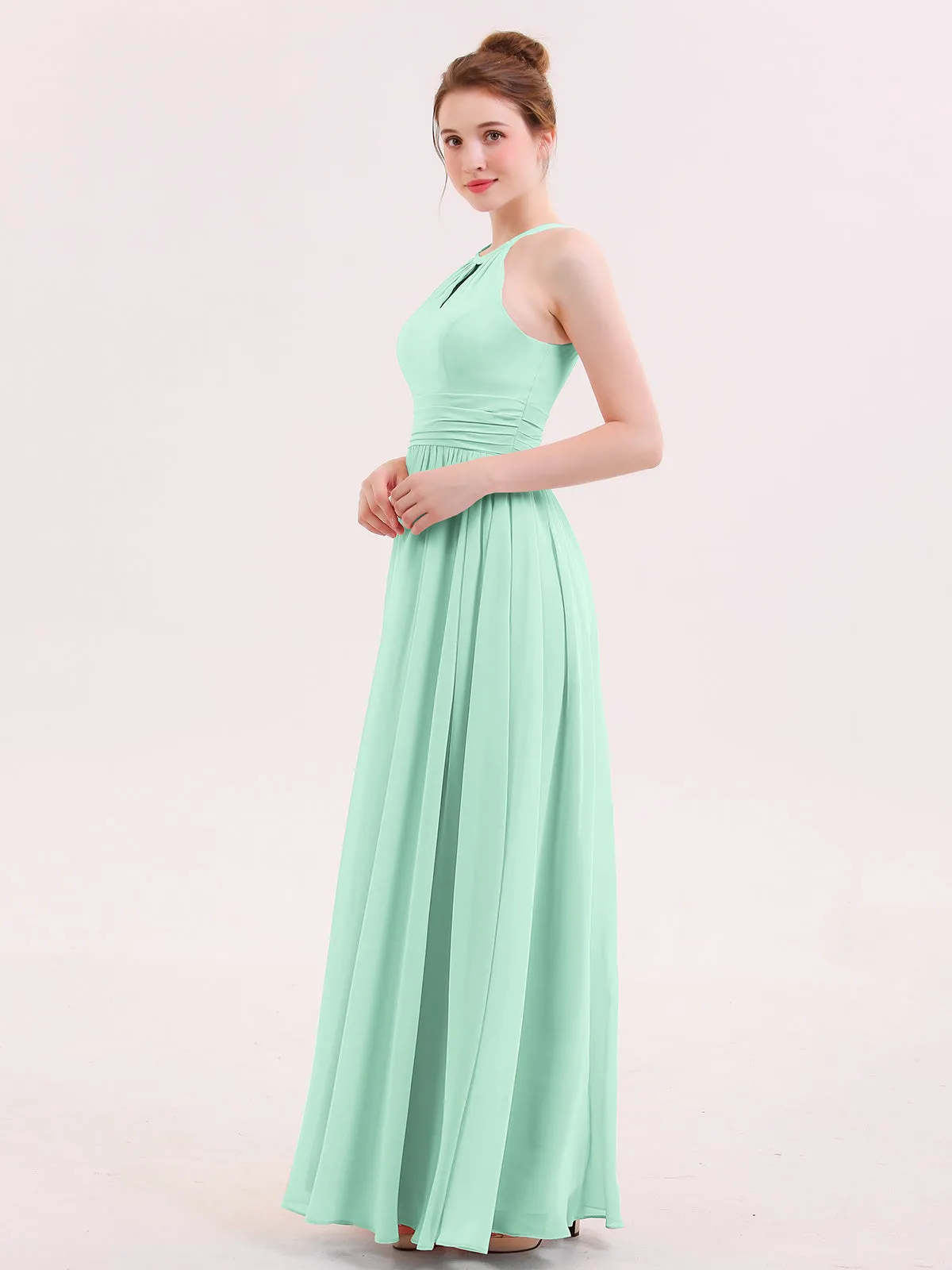 Halter Long Chiffon Dress of Bridesmaids Mint Green Plus Size
