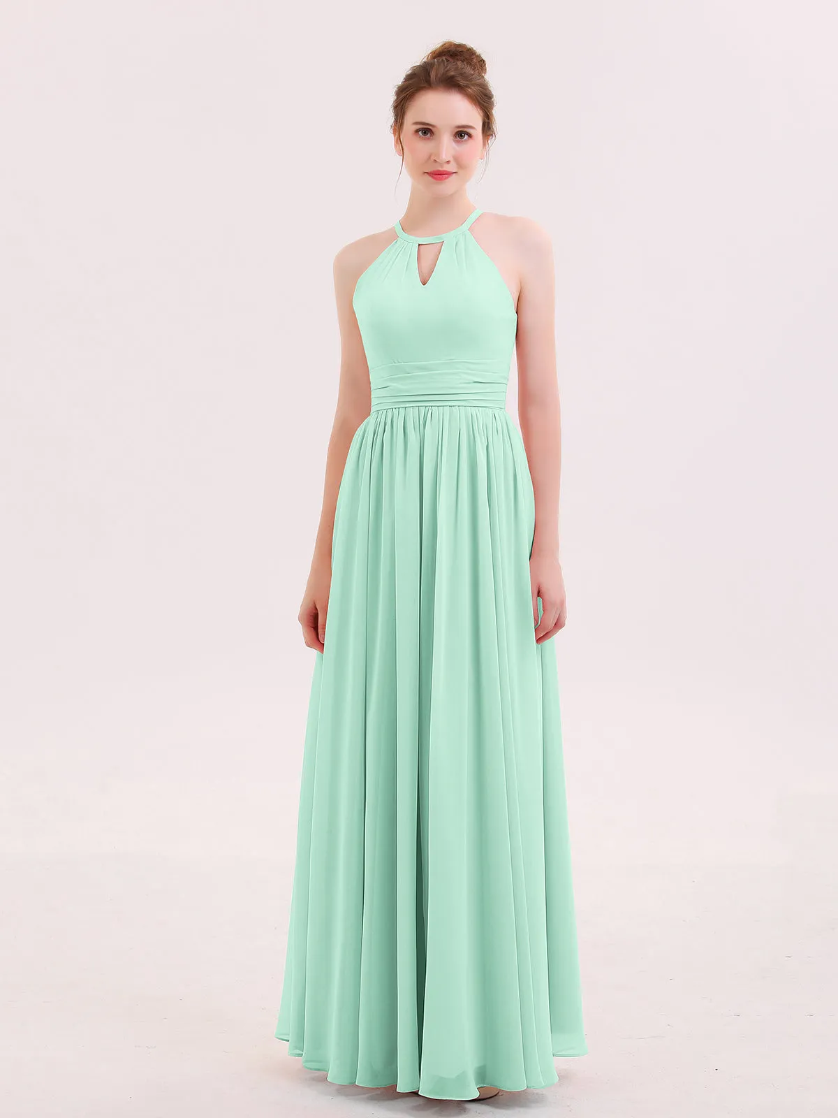 Halter Long Chiffon Dress of Bridesmaids Mint Green Plus Size
