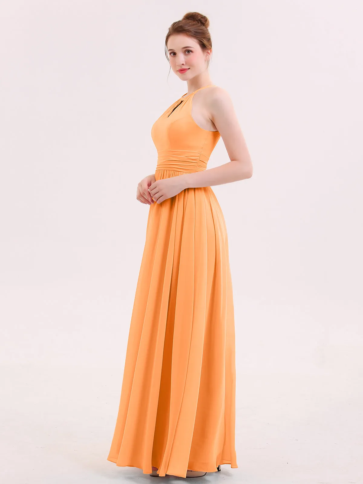 Halter Long Chiffon Dress of Bridesmaids Orange Plus Size