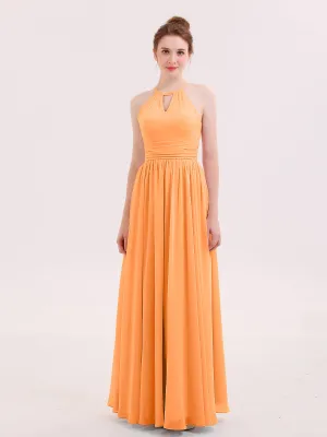 Halter Long Chiffon Dress of Bridesmaids Orange Plus Size