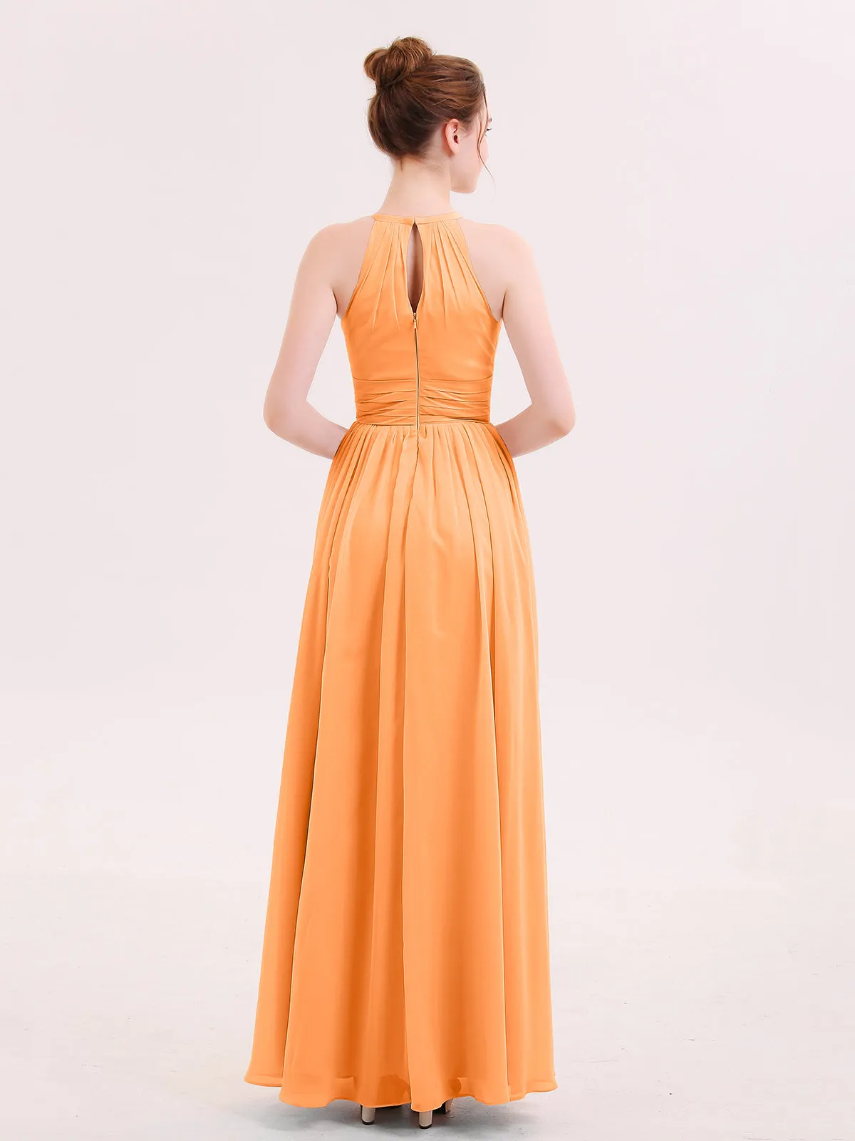 Halter Long Chiffon Dress of Bridesmaids Orange Plus Size