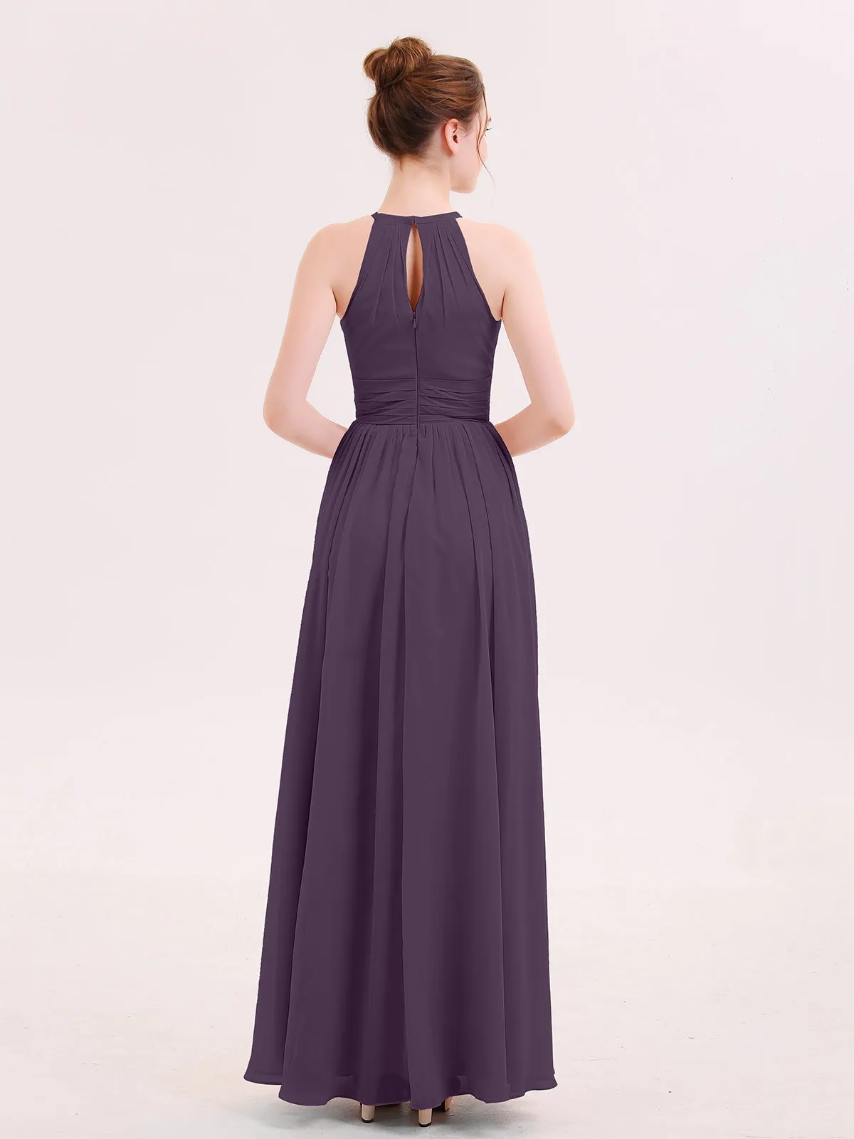 Halter Long Chiffon Dress of Bridesmaids Plum Plus Size