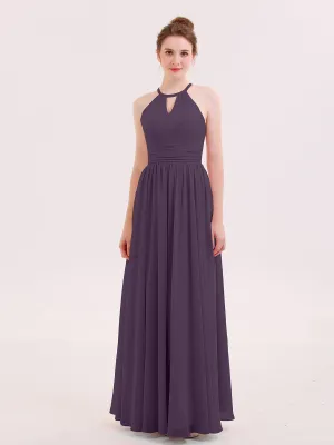 Halter Long Chiffon Dress of Bridesmaids Plum Plus Size