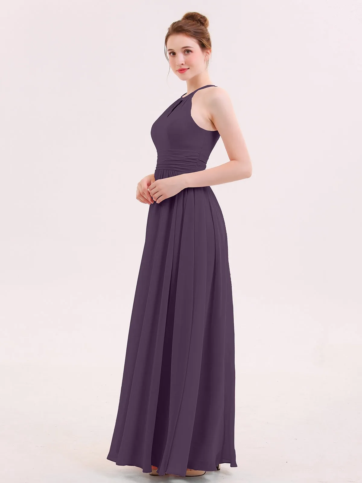 Halter Long Chiffon Dress of Bridesmaids Plum Plus Size