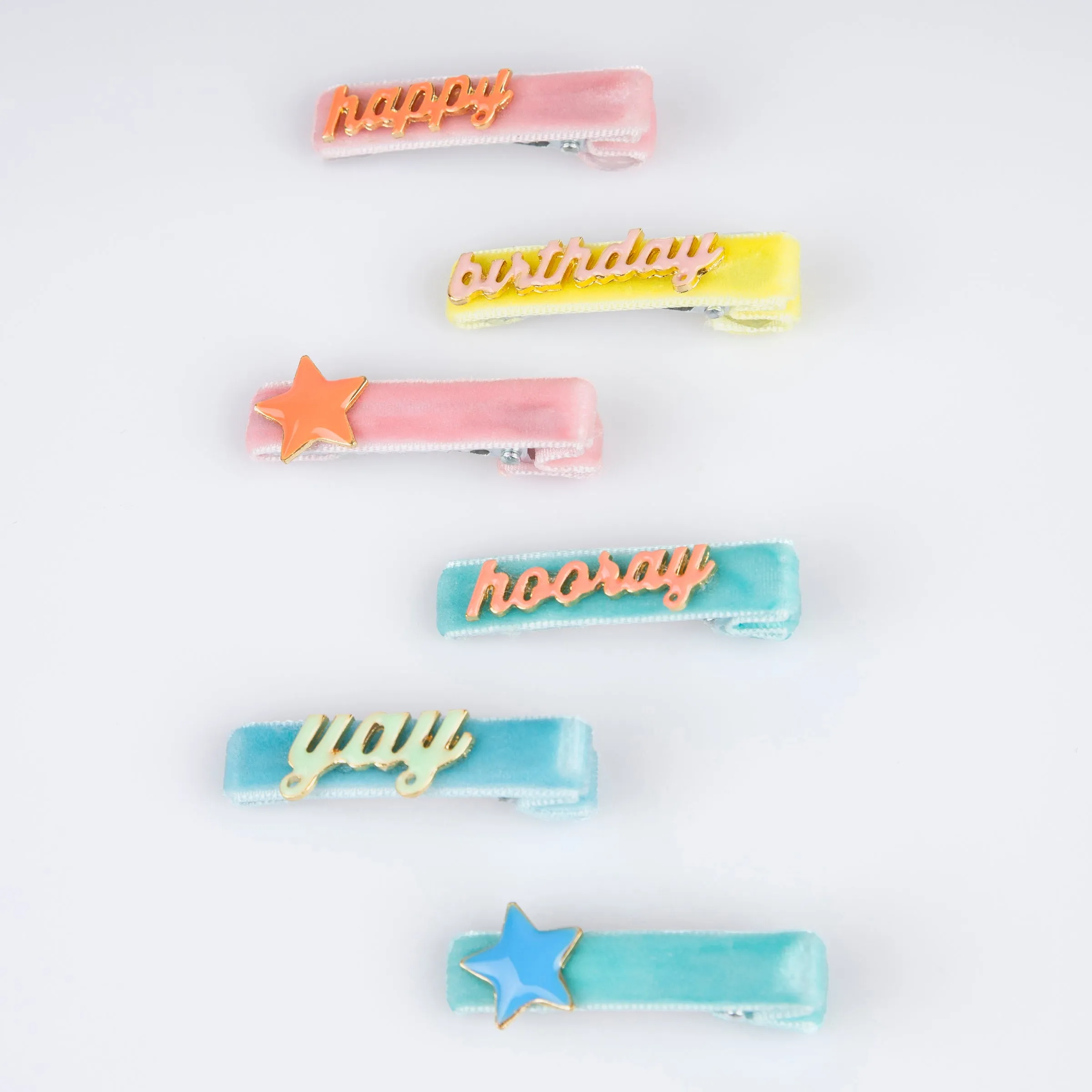 Happy Birthday Enamel Hair Clips (x 6)