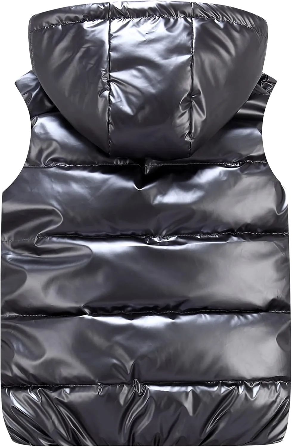 Happy Cherry Boys Shiny Quilted Vest, Teens Hooded Vest Zipper Sleeveless Jacket