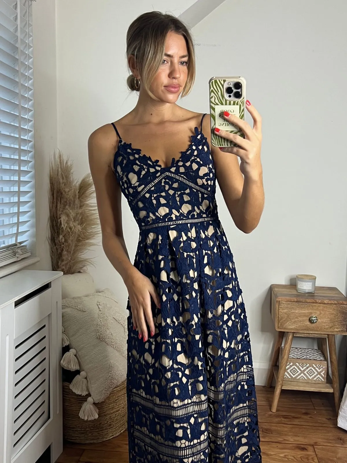 Harmony Lace Strappy Midi Dress / Navy