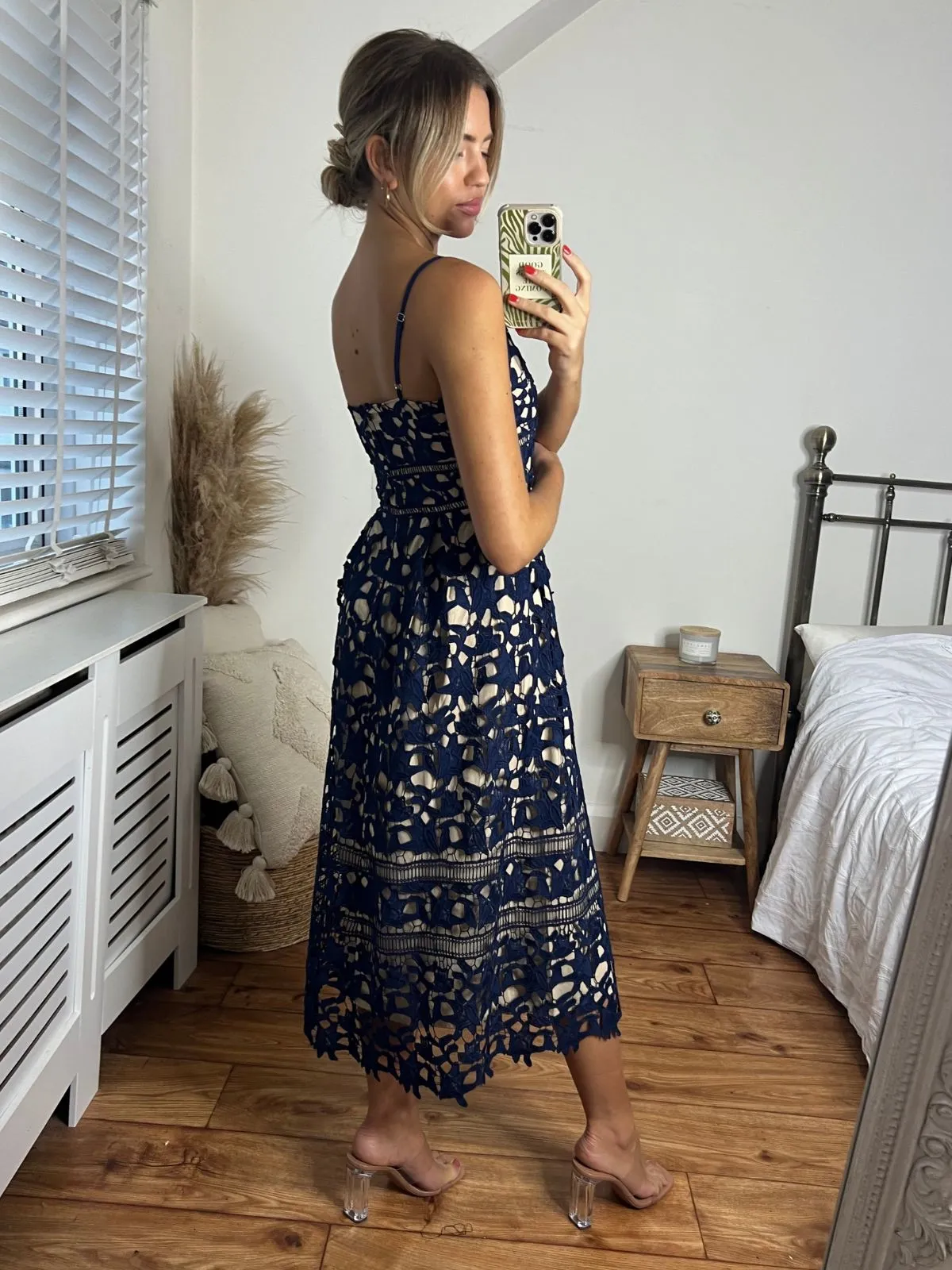 Harmony Lace Strappy Midi Dress / Navy