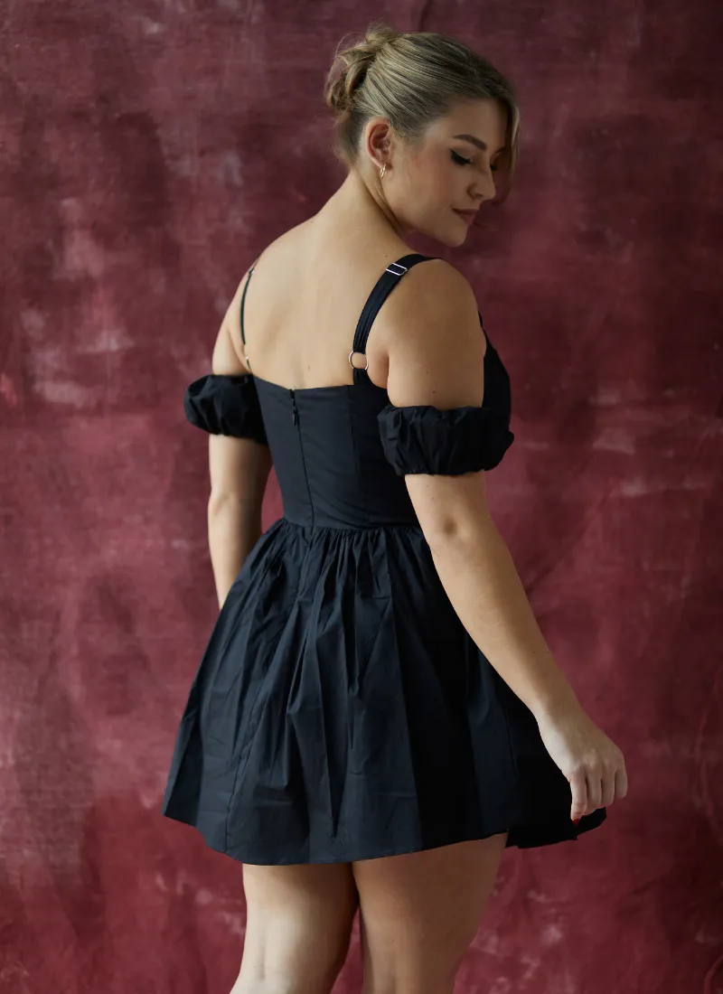 'Harper' Black Fuller Bust Mini Cotton Sundress