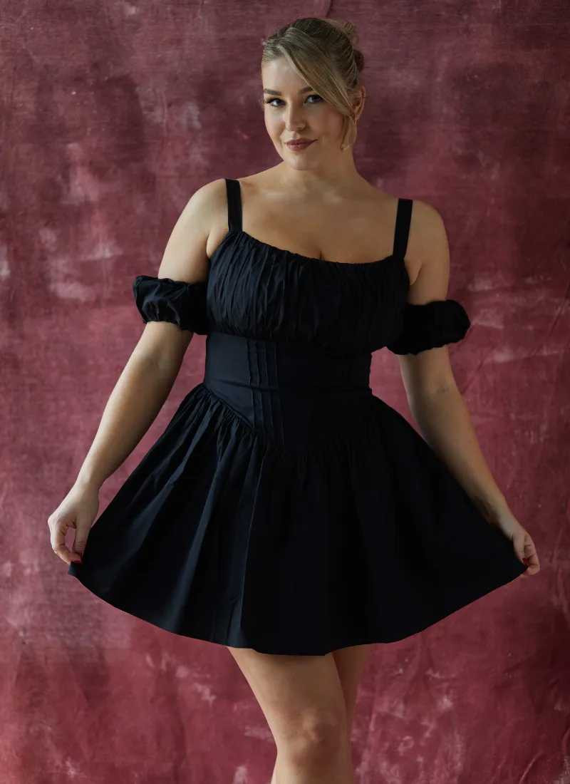 'Harper' Black Fuller Bust Mini Cotton Sundress
