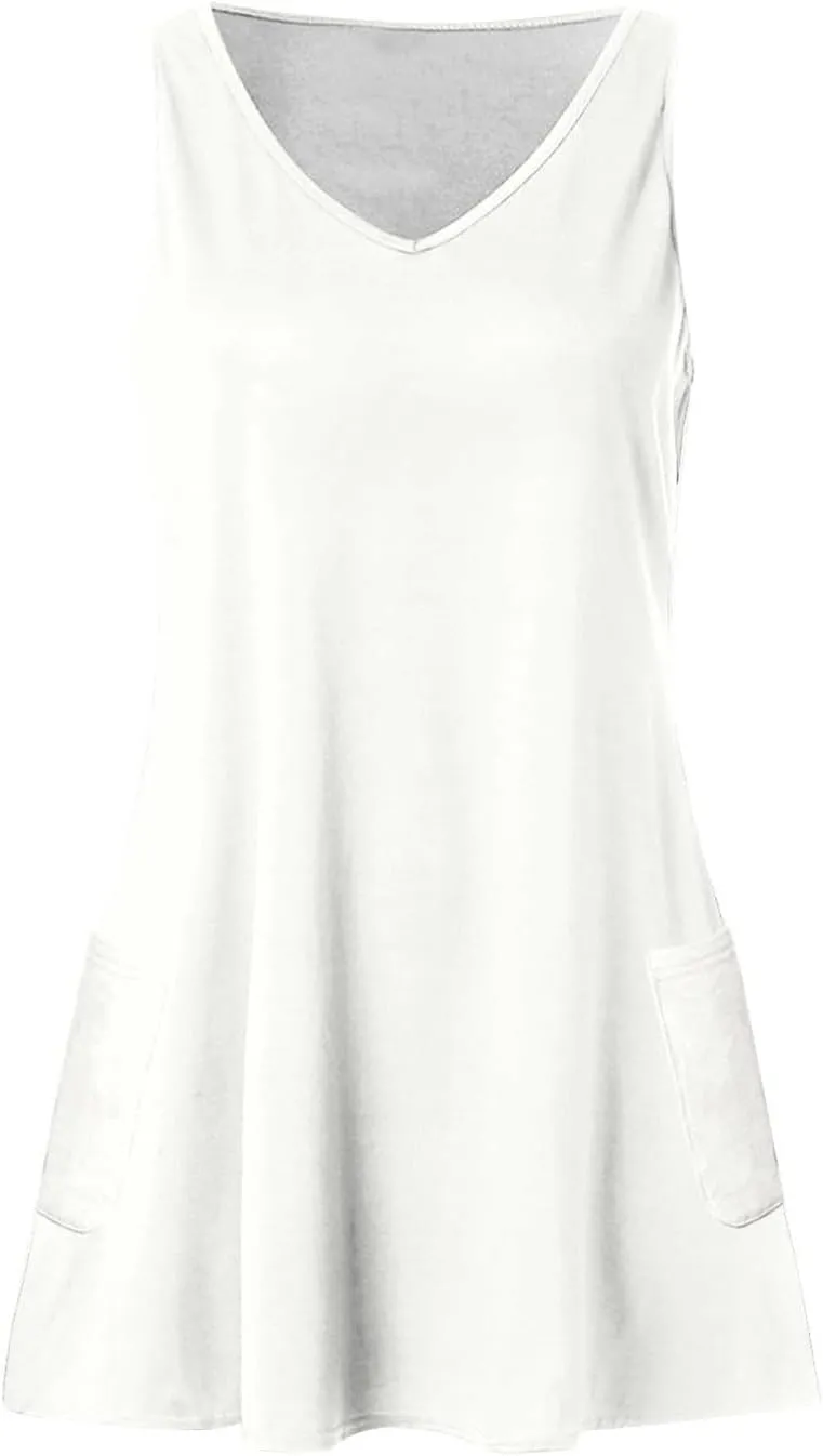 hlysgo Going Out Dresses for Women 2025 Summer Sleeveless V Neck Mini Dress Casual Beachwear Coverup Sundress with Pockets