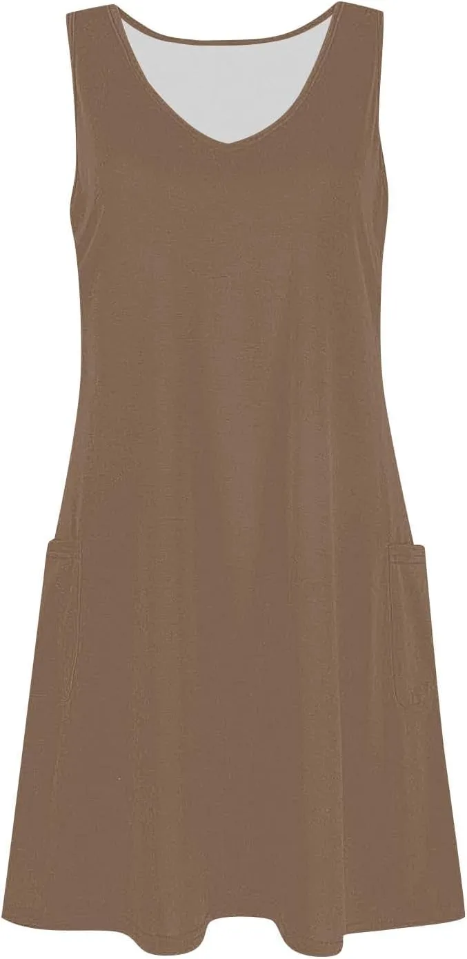 hlysgo Modest Dresses for Women 2025 Summer Knee Length Beach Coverup Sundress Casual Loose Fit Sleeveless V Neck Mini Dress