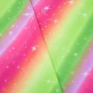 Hot Pink/Lime/Yellow Stripe Galaxy Digital Printed Bullet Knit Fabric