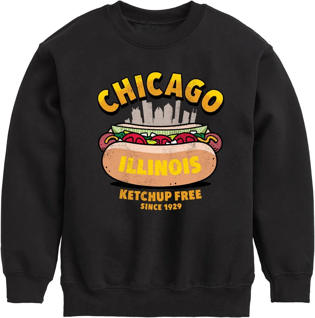 Instant Message - Chicago Hot Dog Skyline - Toddler & Youth Crewneck Fleece Sweatshirt