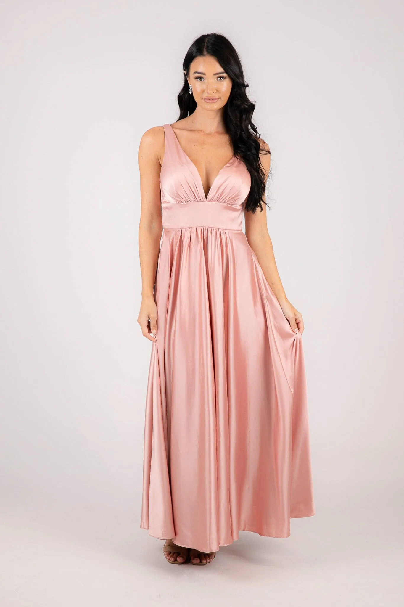 ISABEL A-Line Satin Maxi Dress - Pink