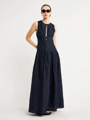 Joslin Loren Silk Linen Maxi Dress in Black Indigo