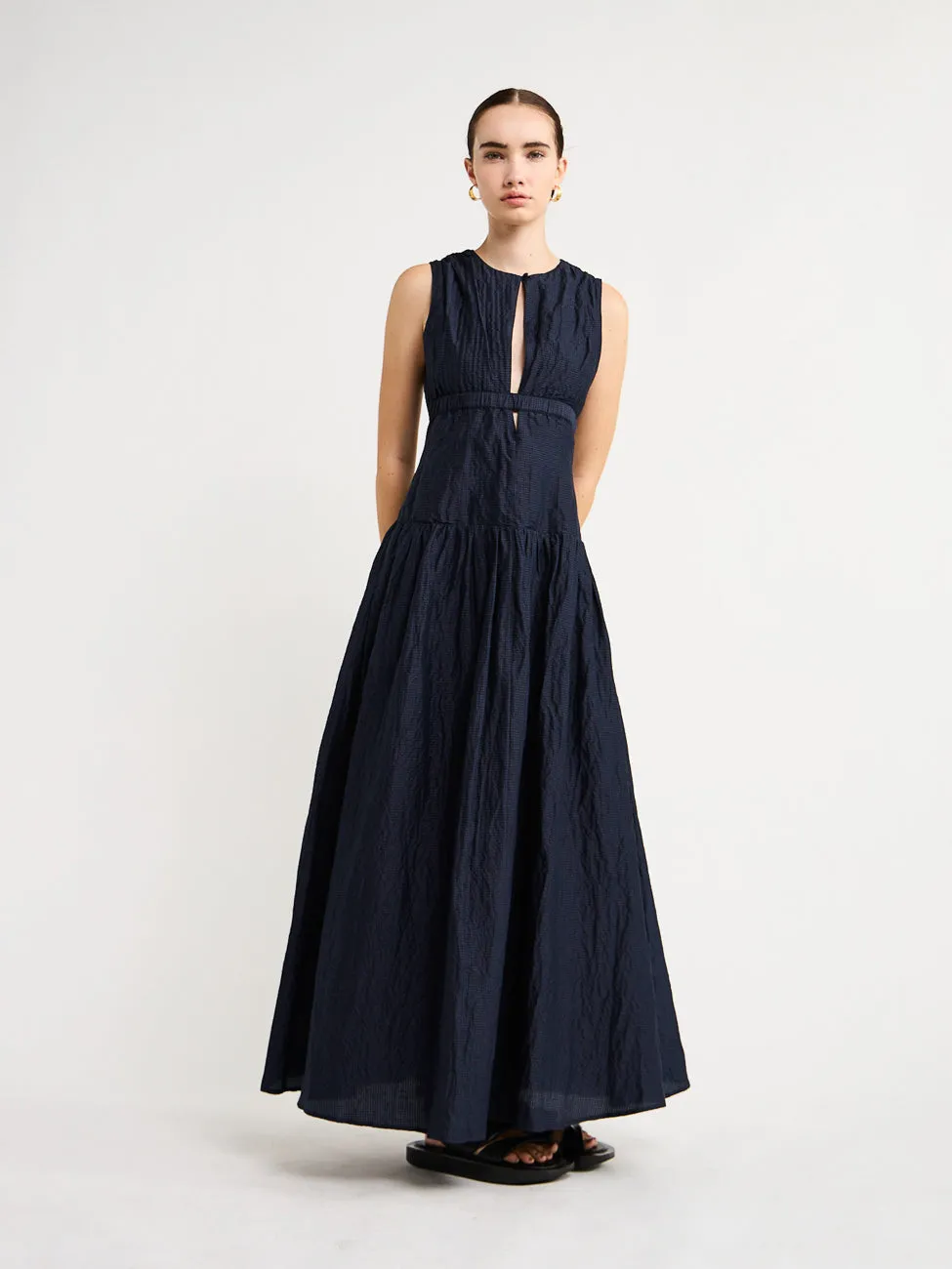 Joslin Loren Silk Linen Maxi Dress in Black Indigo