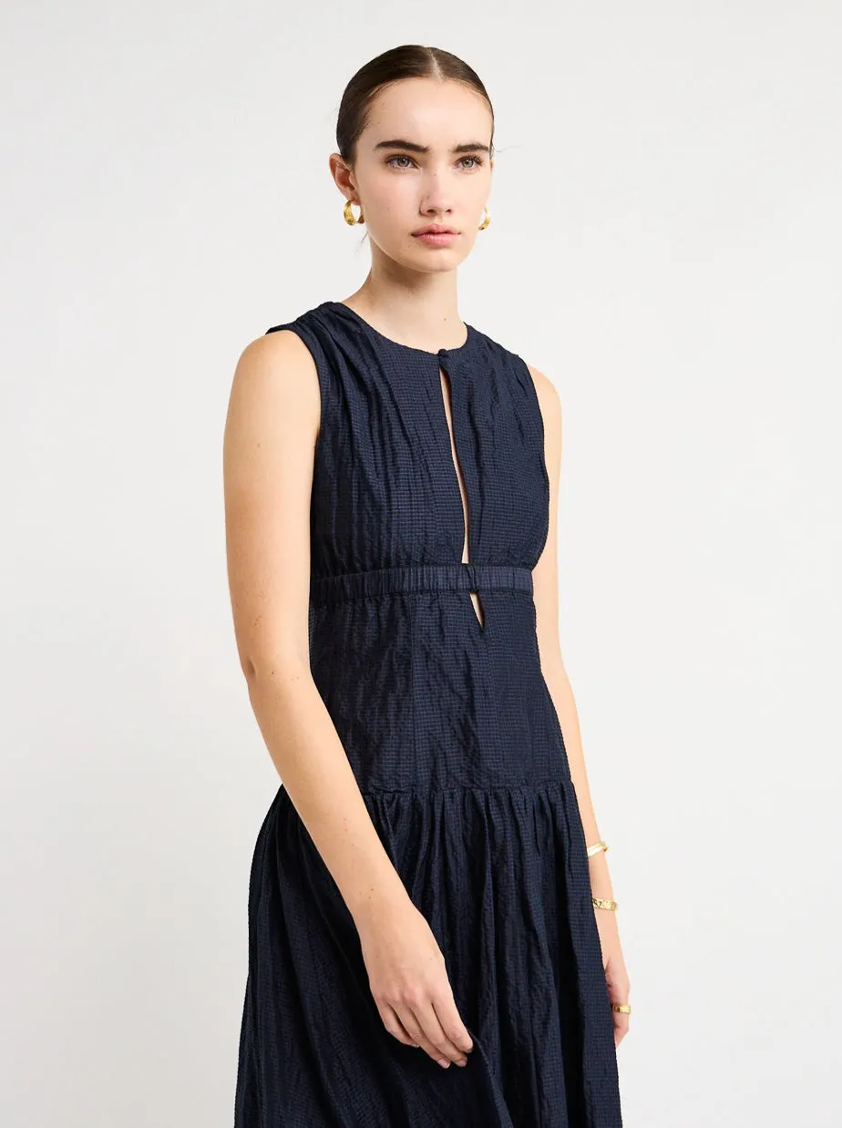 Joslin Loren Silk Linen Maxi Dress in Black Indigo