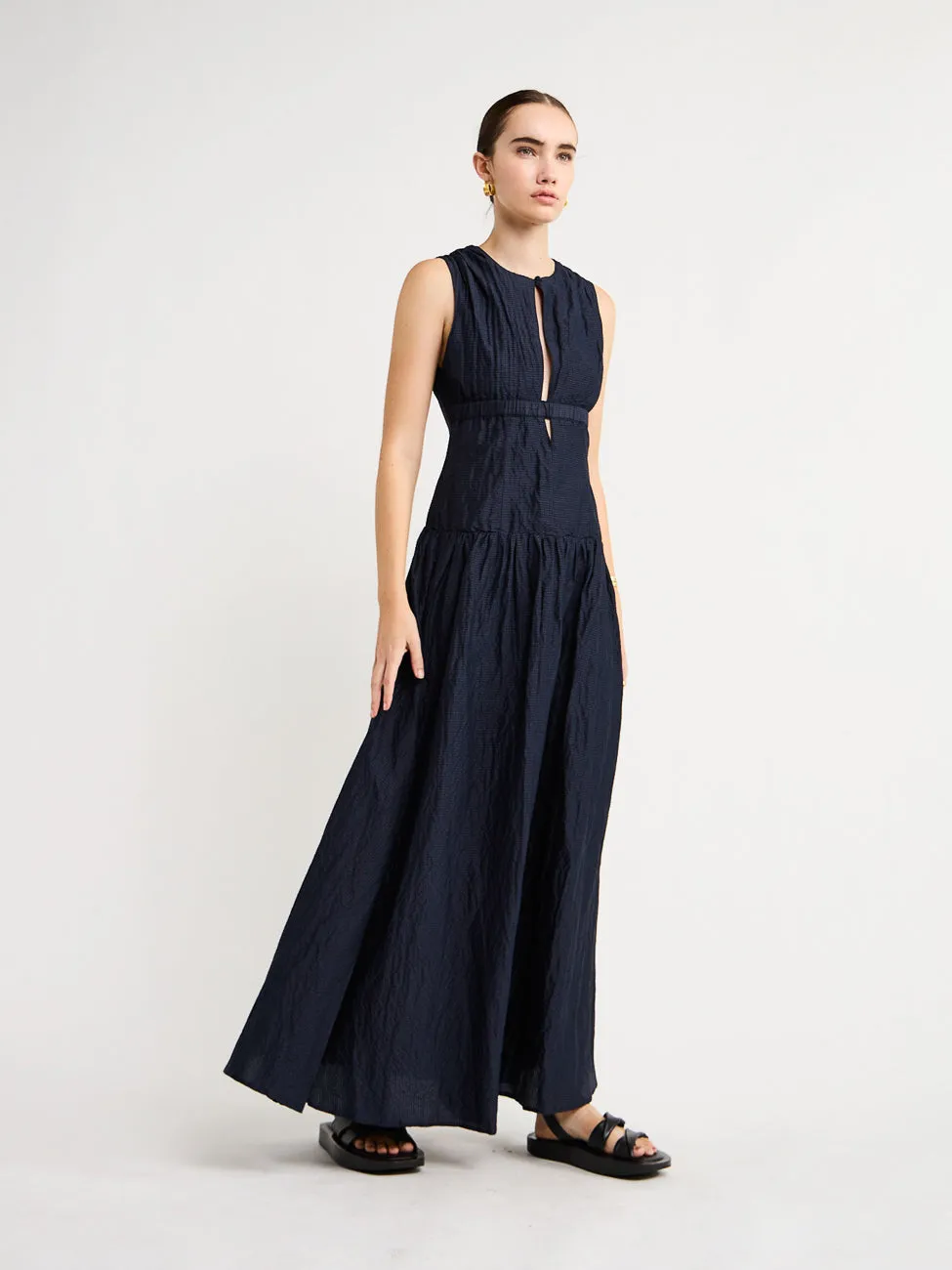 Joslin Loren Silk Linen Maxi Dress in Black Indigo