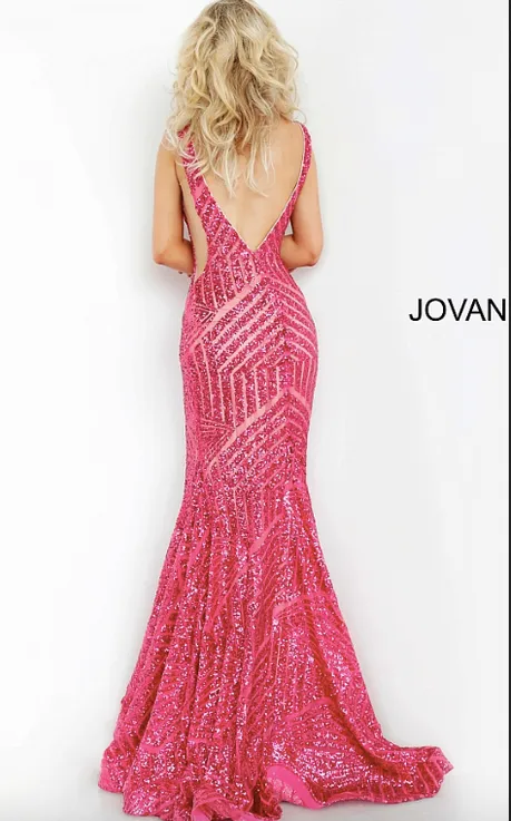 Jovani Plunging Neckline Open Back Cut Out Sequins Gown