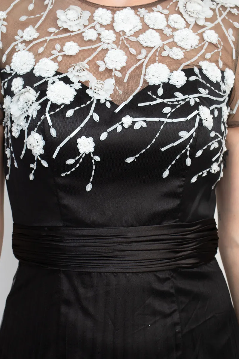 JS Collections Crew Neck Short Sleeve Embellished Mesh Gown