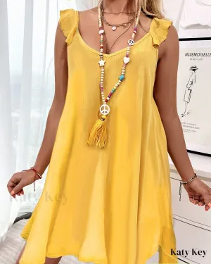 KatyKey - Chic and Stylish Flutter Sleeveless Casual Dress
