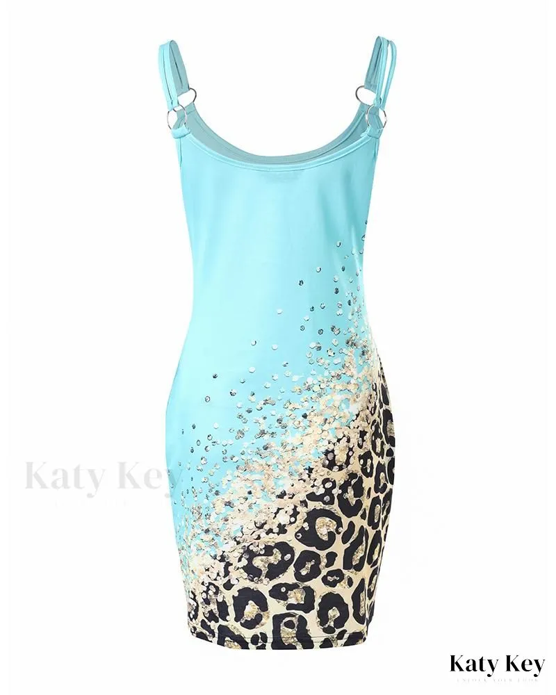 KatyKey - Chic Casual Dress with Stylish Contrast Leopard Print and Convenient Pocket Design