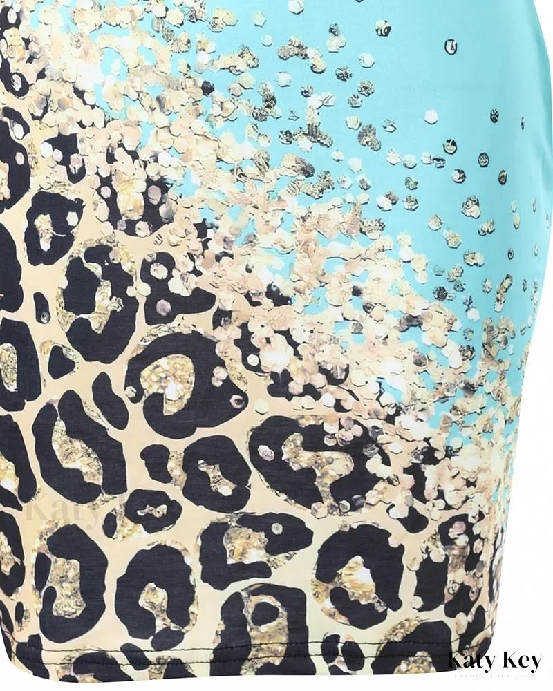 KatyKey - Chic Casual Dress with Stylish Contrast Leopard Print and Convenient Pocket Design