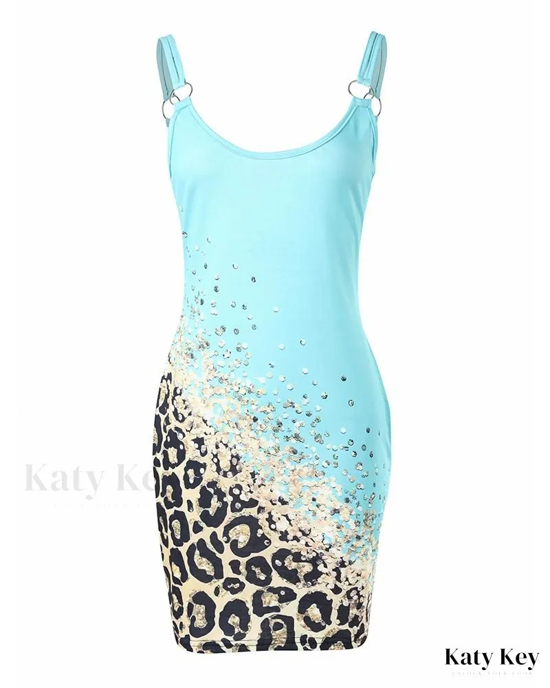 KatyKey - Chic Casual Dress with Stylish Contrast Leopard Print and Convenient Pocket Design