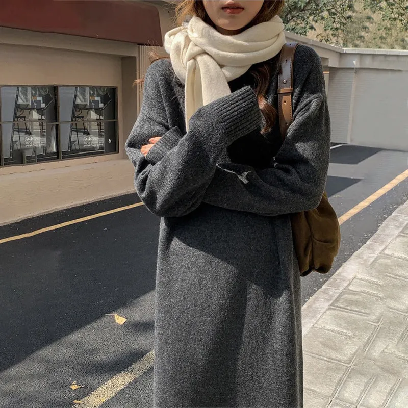 Knitted Thick and Warm Full Sleeve Loose Sweater Dresses