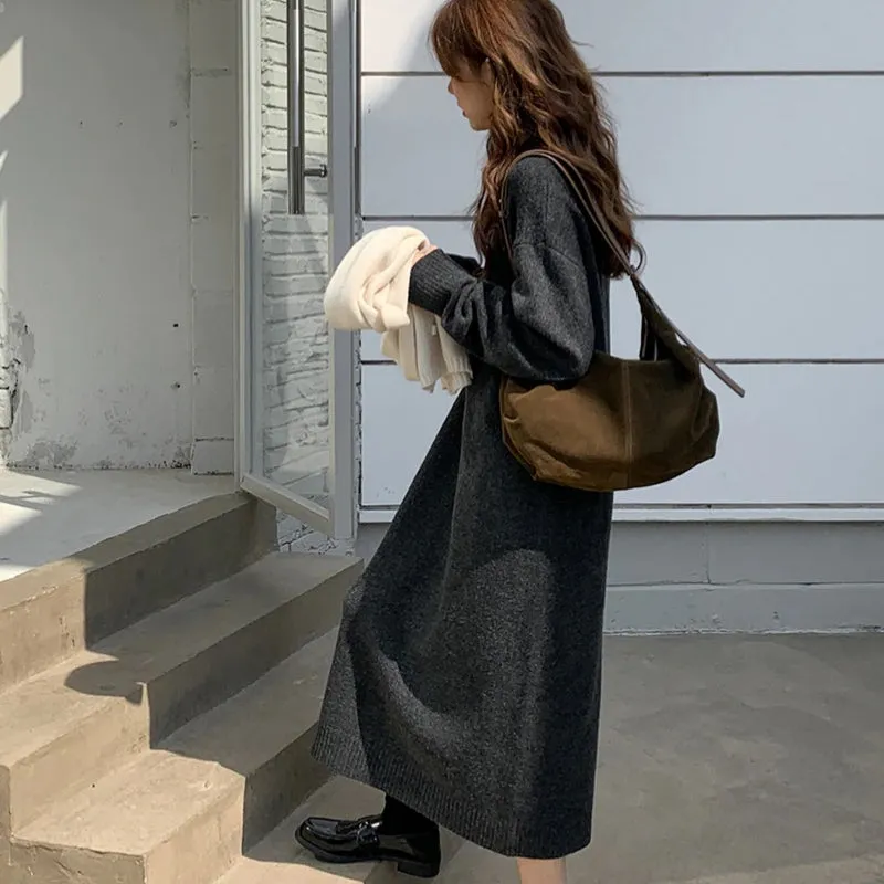 Knitted Thick and Warm Full Sleeve Loose Sweater Dresses