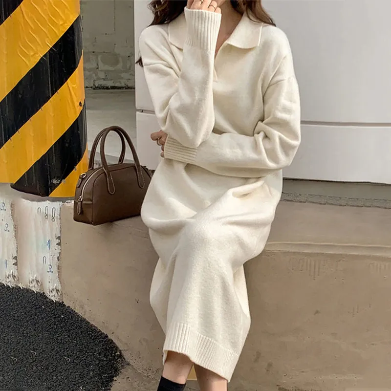 Knitted Thick and Warm Full Sleeve Loose Sweater Dresses