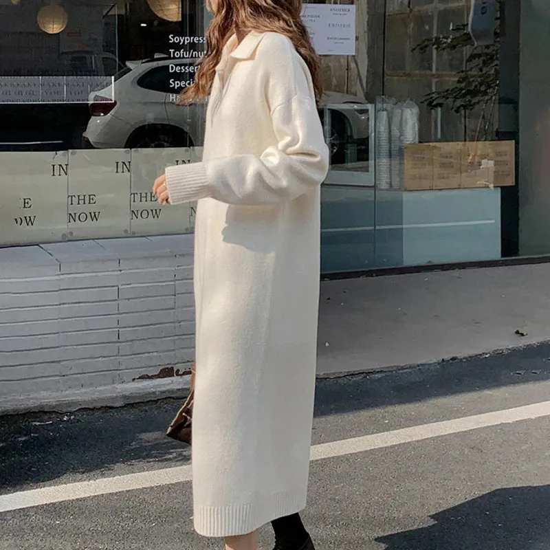 Knitted Thick and Warm Full Sleeve Loose Sweater Dresses