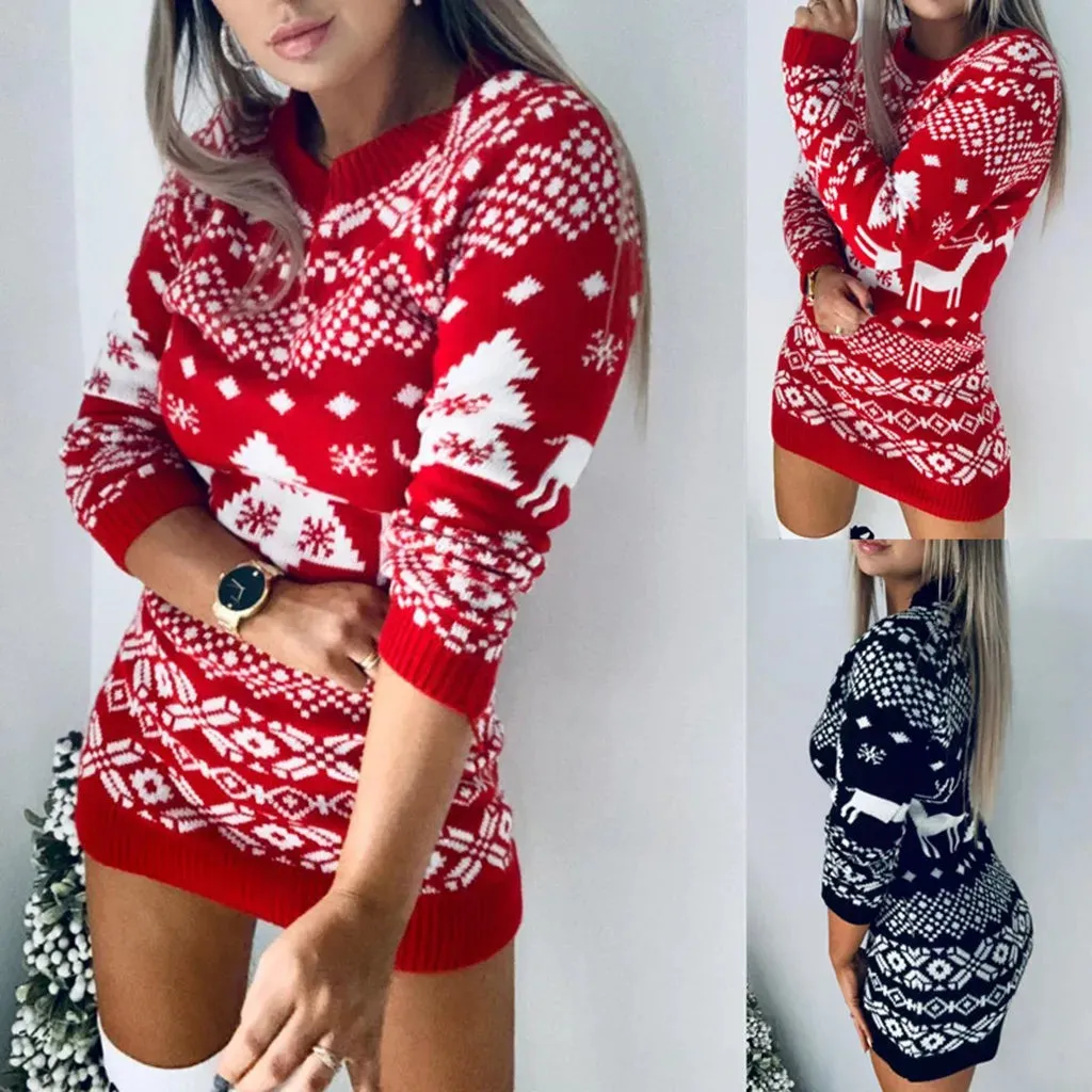 Knitted Women's Christmas Sweater Dress Elegant Thicken And Warm