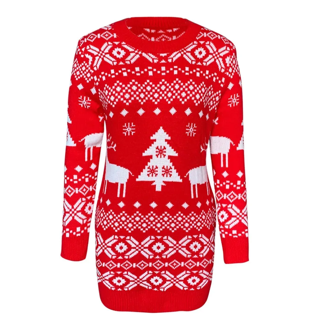 Knitted Women's Christmas Sweater Dress Elegant Thicken And Warm