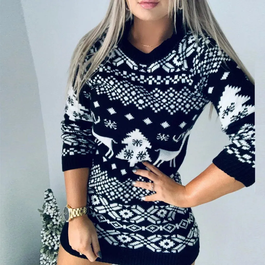 Knitted Women's Christmas Sweater Dress Elegant Thicken And Warm