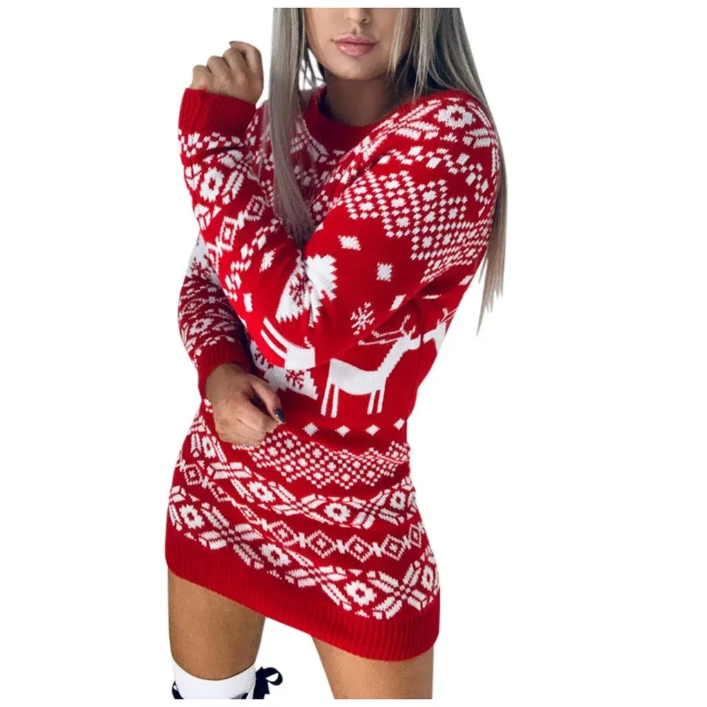 Knitted Women's Christmas Sweater Dress Elegant Thicken And Warm
