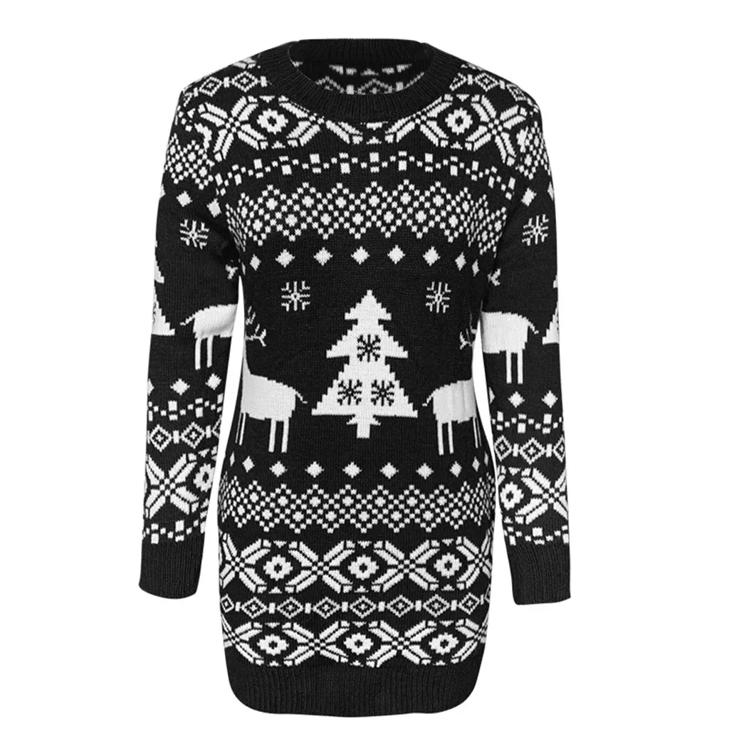 Knitted Women's Christmas Sweater Dress Elegant Thicken And Warm