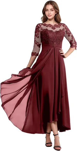 Lace Appliques Mother of The Bride Dresses A Line Chiffon Formal Dresses Evening Gown