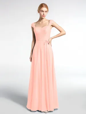Lace Bodice Chiffon Skirt Dress with Cap Sleeves-Coral Plus Size