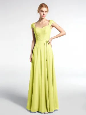 Lace Bodice Chiffon Skirt Dress with Cap Sleeves-Daffodil Plus Size