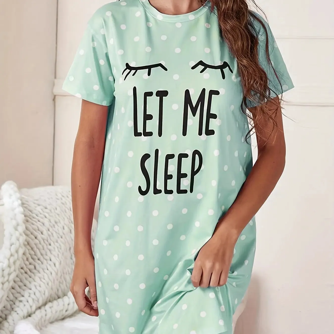 Let Me Sleep Printed Plus Size Women's Nightgowns Ice Silk Short Sleeve Dresses for Comfort and Style