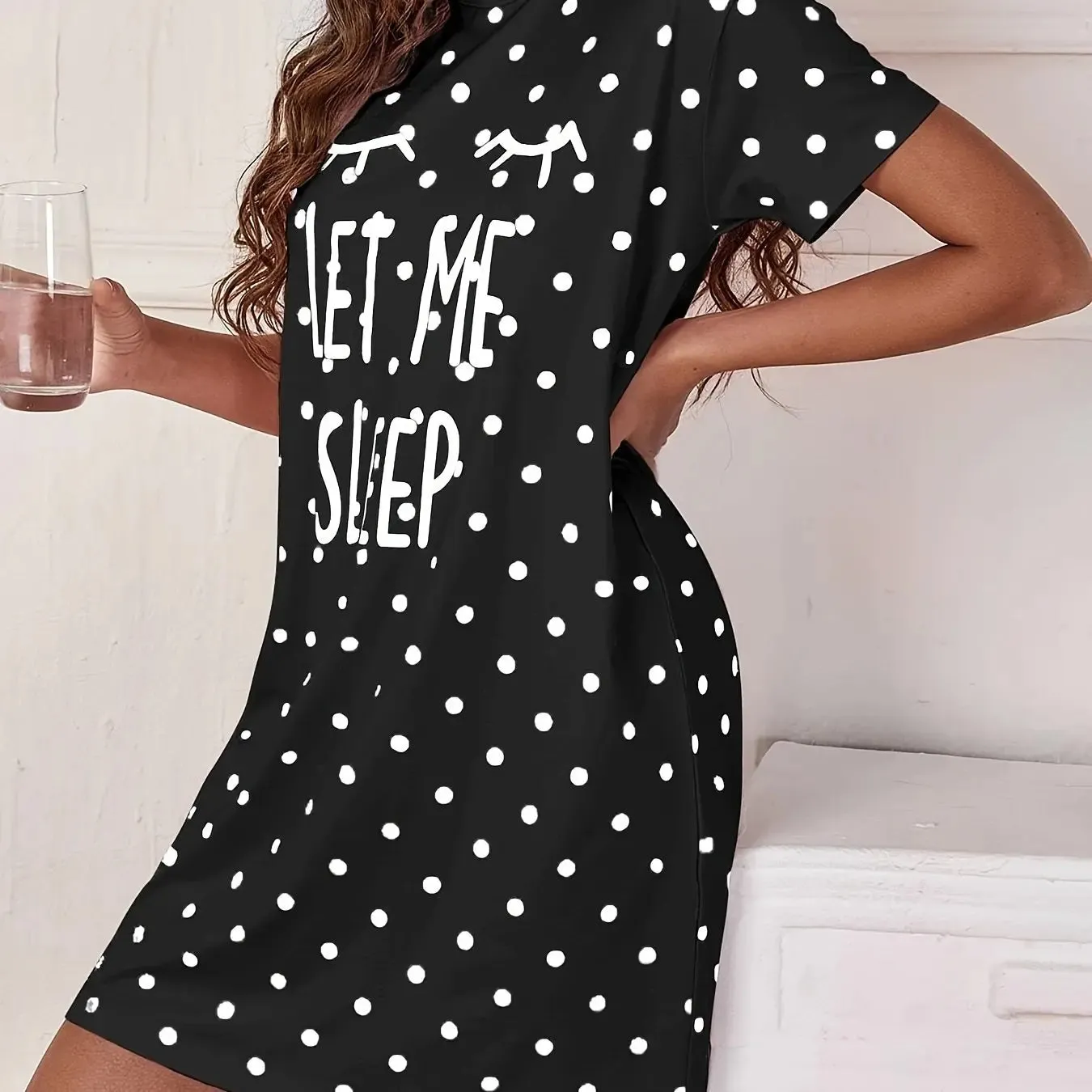 Let Me Sleep Printed Plus Size Women's Nightgowns Ice Silk Short Sleeve Dresses for Comfort and Style