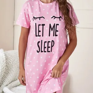 Let Me Sleep Printed Plus Size Women's Nightgowns Ice Silk Short Sleeve Dresses for Comfort and Style