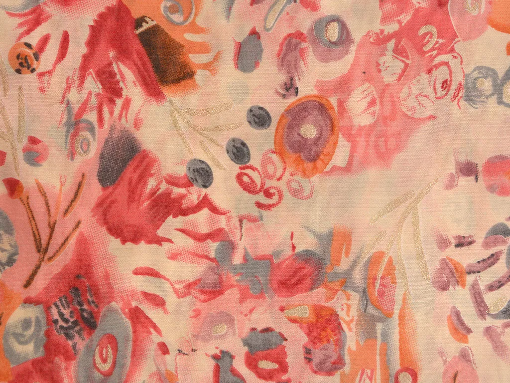 Light Orange & Pink Abstract Printed Premium Modal Chanderi Silk Fabric