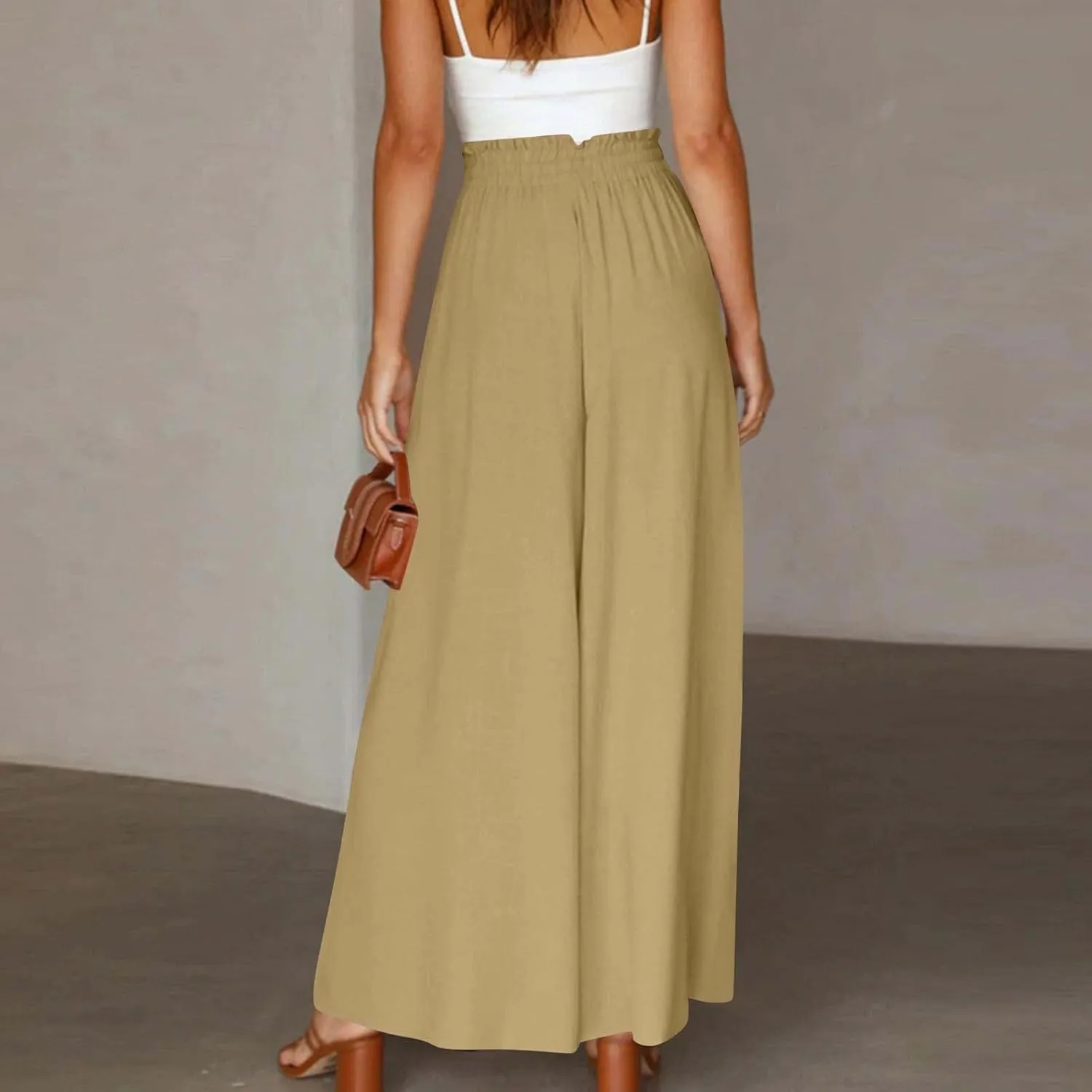 Linen Pants for Women Summer Drawstring Wide Leg Pants Flowy High Waisted Pant Loose Casual Palazzo Pant