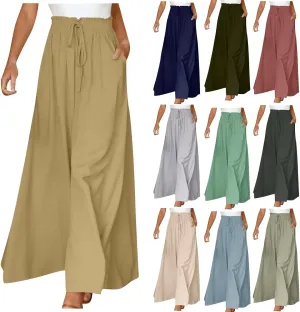 Linen Pants for Women Summer Drawstring Wide Leg Pants Flowy High Waisted Pant Loose Casual Palazzo Pant
