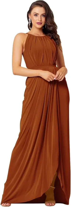 Long Chiffon Bridesmaid Dresses for Women Halter Pleated Corset Wedding Guest Dress Sleeveless Formal Gown