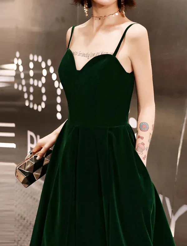 Luolandi A-Line Prom Dresses Beautiful Back Dress Wedding Guest Prom Ankle Length Sleeveless Spaghetti Strap Velvet with Sleek Pleats Evening Dress